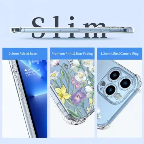 ilnehc Case for iPhone 13 Pro Max,Clear Floral Case-Lotus Summer | Screen Protector Included | Camera Protection | Women & Girls | Soft TPU - 6
