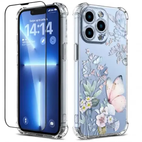 ilnehc Case for iPhone 13 Pro Max,Clear Floral Case-Magic Butterfly | Screen Protector Included | Camera Protection | Women & Girls | Soft TPU - 1