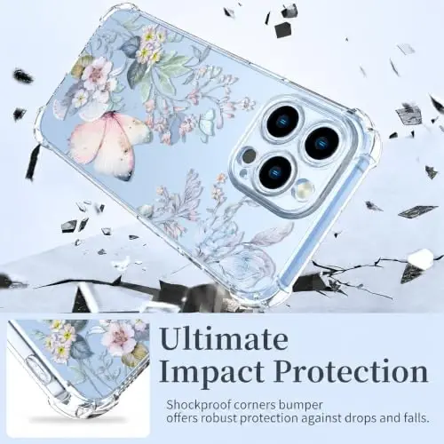 ilnehc Case for iPhone 13 Pro Max,Clear Floral Case-Magic Butterfly | Screen Protector Included | Camera Protection | Women & Girls | Soft TPU - 3
