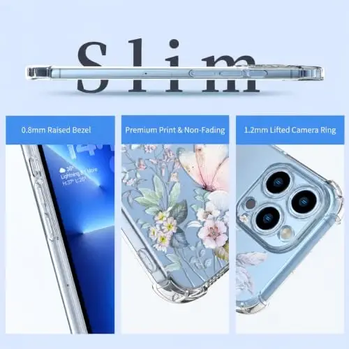 ilnehc Case for iPhone 13 Pro Max,Clear Floral Case-Magic Butterfly | Screen Protector Included | Camera Protection | Women & Girls | Soft TPU - 6
