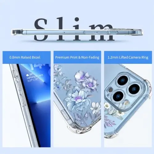 ilnehc Case for iPhone 13 Pro Max,Clear Floral Case-Magnolia/Blue | Screen Protector Included | Camera Protection | Women & Girls | Soft TPU - 6