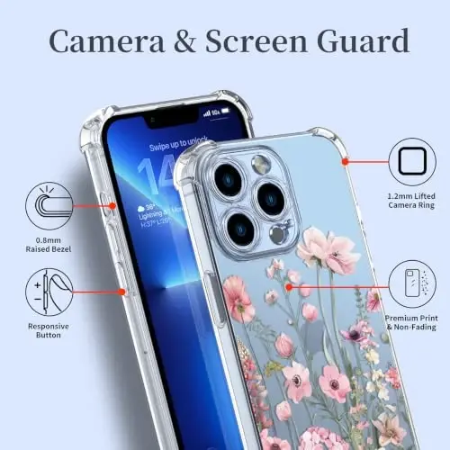 ilnehc Case for iPhone 13 Pro Max,Clear Floral Case-Mallow/Pink | Screen Protector Included | Camera Protection | Women & Girls | Soft TPU - 4