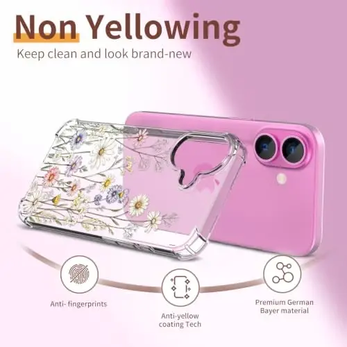 ilnehc for iPhone 16 Case, 3 in 1 Screen & Lens Protectors, Floral Cover | Soft TPU Material | Flower Design | Shockproof | Designed for Women Girls，Daisy Meadow - 5