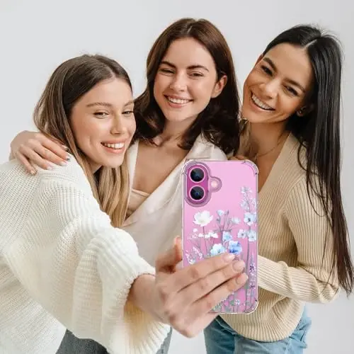 ilnehc for iPhone 16 Case, [3 in 1] with Screen Protector & Camera Lens Protector, Flower Pattern Design, Clear Soft Shockproof Slim Floral Phone Cover for Women Girls 2024 6.1
