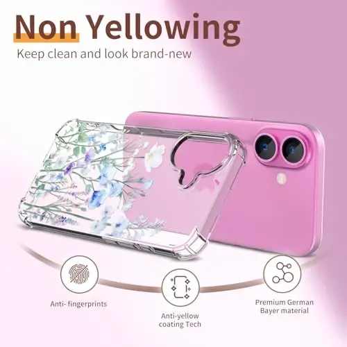 ilnehc for iPhone 16 Case, [3 in 1] with Screen Protector & Camera Lens Protector, Flower Pattern Design, Clear Soft Shockproof Slim Floral Phone Cover for Women Girls 2024 6.1