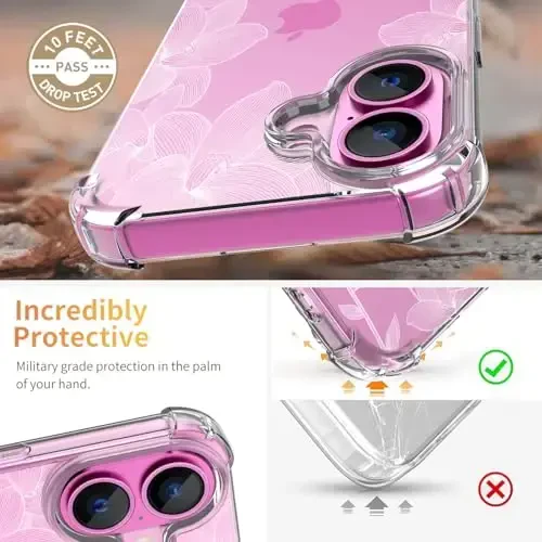 ilnehc for iPhone 16 Case,[3 in 1] with Screen Protector & Camera Lens Protector, Flower Pattern Design,Clear Soft Shockproof Slim Floral Phone Cover for Women Girls 2024 6.1