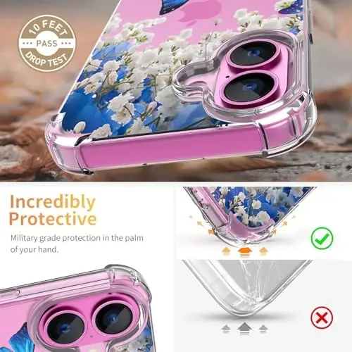 ilnehc for iPhone 16 Case,[3 in 1] with Screen Protector & Camera Lens Protector, Flower Pattern Design,Clear Soft Shockproof Slim Floral Phone Cover for Women Girls 2024 6.1