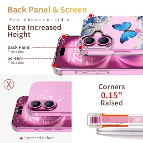 ilnehc for iPhone 16 Case,[3 in 1] with Screen Protector & Camera Lens Protector, Flower Pattern Design,Clear Soft Shockproof Slim Floral Phone Cover for Women Girls 2024 6.1