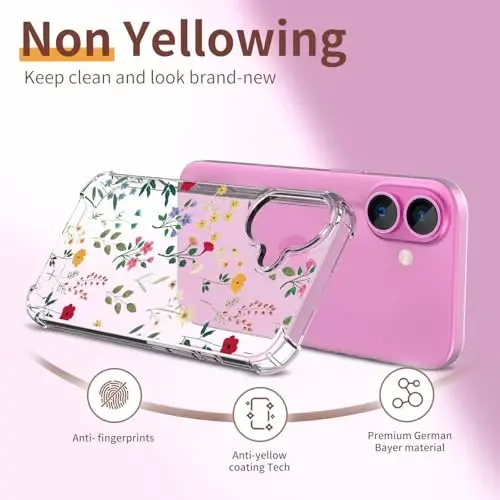 ilnehc for iPhone 16 Case,[3 in 1] with Screen Protector & Camera Lens Protector, Flower Pattern Design,Clear Soft Shockproof Slim Floral Phone Cover for Women Girls 2024 6.1