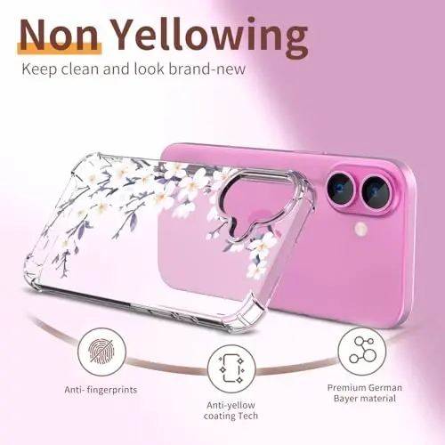 ilnehc for iPhone 16 Plus Case,[3 in 1] with Screen Protector & Camera Lens Protector, Flower Pattern Design,Clear Soft Shockproof Slim Floral Phone Cover for Women Girls 2024 6.7