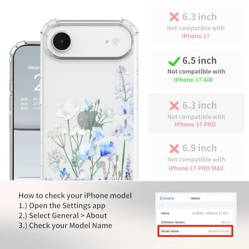 ilnehc for iPhone 17 Air Case,[3 in 1] with Screen Protector & Camera Lens Protector, Flower Pattern Design,Clear Soft Shockproof Slim Floral Phone Cover for Women Girls 2025 6.5