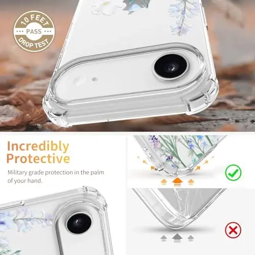 ilnehc for iPhone 17 Air Case,[3 in 1] with Screen Protector & Camera Lens Protector, Flower Pattern Design,Clear Soft Shockproof Slim Floral Phone Cover for Women Girls 2025 6.5