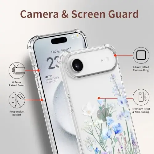 ilnehc for iPhone 17 Air Case,[3 in 1] with Screen Protector & Camera Lens Protector, Flower Pattern Design,Clear Soft Shockproof Slim Floral Phone Cover for Women Girls 2025 6.5