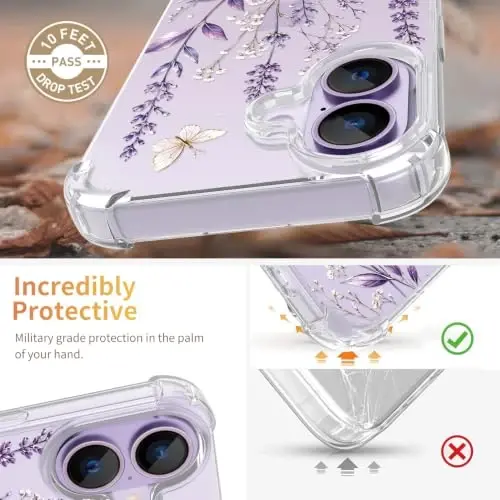 ilnehc for iPhone 17 Case, 3 in 1 Screen & Lens Protectors, Floral Cover | Soft TPU Material | Flower Design | Shockproof | Designed for Women Girls，Butterfly Meadow - 3