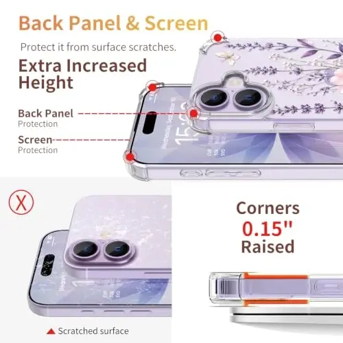 ilnehc for iPhone 17 Case, 3 in 1 Screen & Lens Protectors, Floral Cover | Soft TPU Material | Flower Design | Shockproof | Designed for Women Girls，Butterfly Meadow - 4
