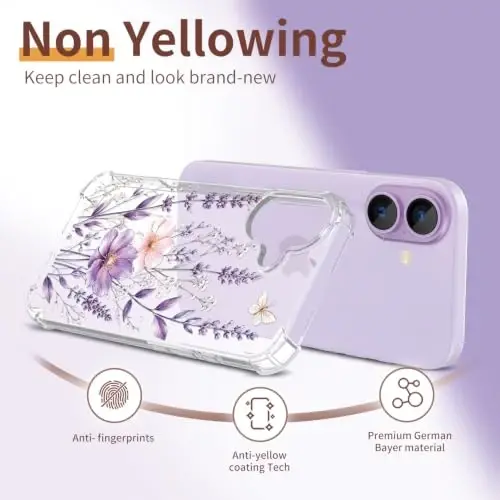 ilnehc for iPhone 17 Case, 3 in 1 Screen & Lens Protectors, Floral Cover | Soft TPU Material | Flower Design | Shockproof | Designed for Women Girls，Butterfly Meadow - 5