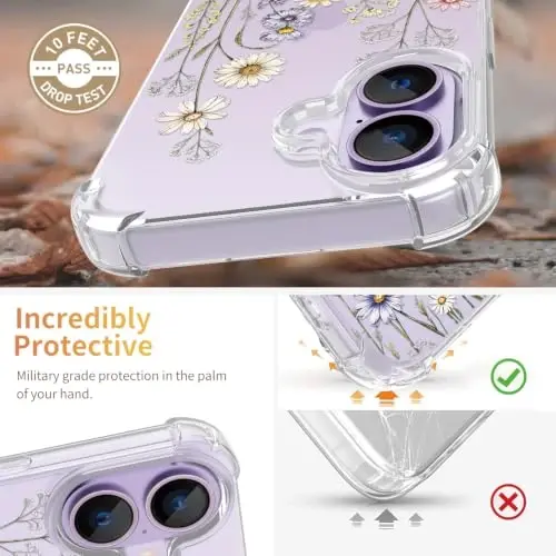 ilnehc for iPhone 17 Case, 3 in 1 Screen & Lens Protectors, Floral Cover | Soft TPU Material | Flower Design | Shockproof | Designed for Women Girls，Daisy Meadow - 3