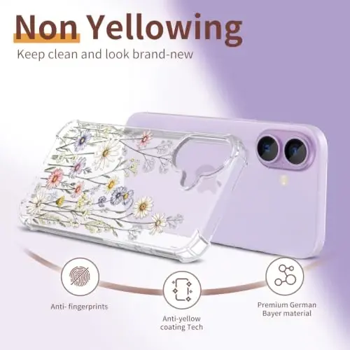 ilnehc for iPhone 17 Case, 3 in 1 Screen & Lens Protectors, Floral Cover | Soft TPU Material | Flower Design | Shockproof | Designed for Women Girls，Daisy Meadow - 5