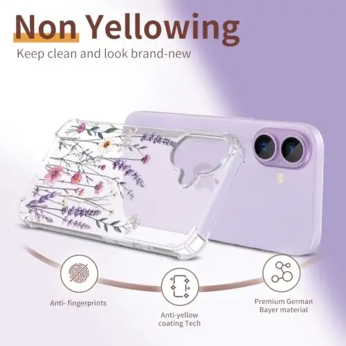 ilnehc for iPhone 17 Case, 3 in 1 Screen & Lens Protectors, Floral Cover | Soft TPU Material | Flower Design | Shockproof | Designed for Women Girls，Lavender Garden - 5