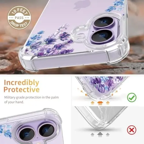 ilnehc for iPhone 17 Case,[3 in 1] with Screen Protector & Camera Lens Protector, Flower Pattern Design,Clear Soft Shockproof Slim Floral Phone Cover for Women Girls 2025 6.3