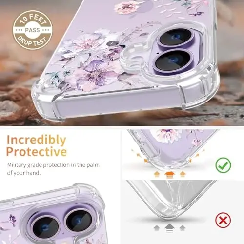 ilnehc for iPhone 17 Case,[3 in 1] with Screen Protector & Camera Lens Protector, Flower Pattern Design,Clear Soft Shockproof Slim Floral Phone Cover for Women Girls 2025 6.3