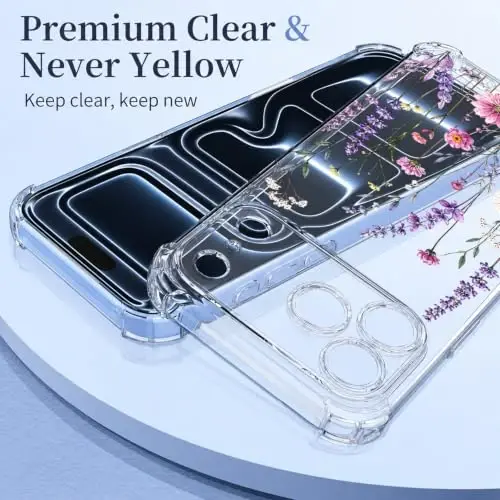 ilnehc for iPhone 17 Pro Max/18 Pro Max Case, Screen Protector, Flower Case | Soft TPU Material | Clear Floral Design | Full Camera Protection | Shockproof Protection | Women & Girls - 5