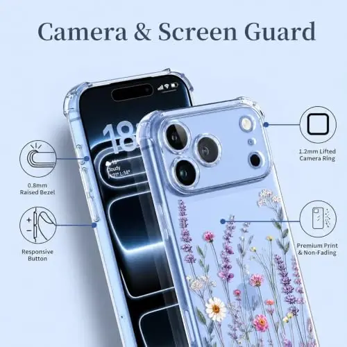 ilnehc for iPhone 17 Pro Max/18 Pro Max Case, Screen Protector, Flower Case | Soft TPU Material | Clear Floral Design | Full Camera Protection | Shockproof Protection | Women & Girls - 6