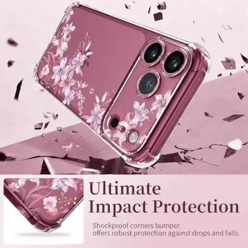 ilnehc for iPhone 17 Pro Max/18 Pro Max Case, Screen Protector, Flower Case | Soft TPU Material | Clear Floral Design | Full Camera Protection | Shockproof Protection | Women & Girls - 3