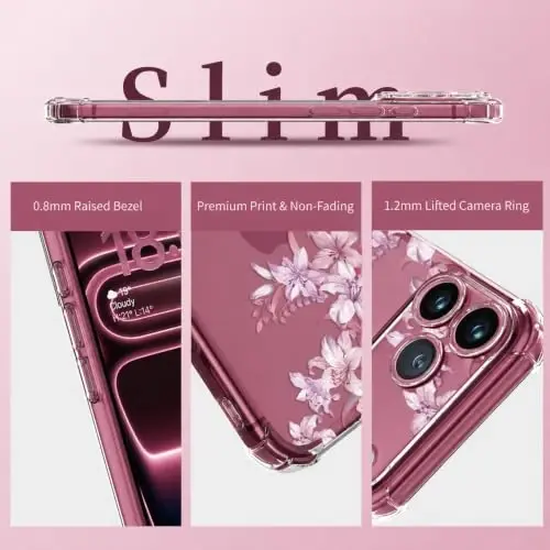 ilnehc for iPhone 17 Pro Max/18 Pro Max Case, Screen Protector, Flower Case | Soft TPU Material | Clear Floral Design | Full Camera Protection | Shockproof Protection | Women & Girls - 6