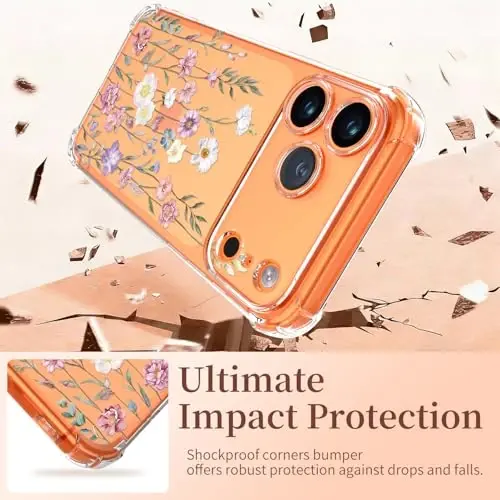 ilnehc for iPhone 17 Pro Max/18 Pro Max Case, Screen Protector, Flower Case | Soft TPU Material | Clear Floral Design | Full Camera Protection | Shockproof Protection | Women & Girls - 3