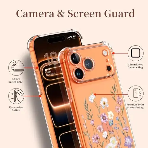 ilnehc for iPhone 17 Pro Max/18 Pro Max Case, Screen Protector, Flower Case | Soft TPU Material | Clear Floral Design | Full Camera Protection | Shockproof Protection | Women & Girls - 4