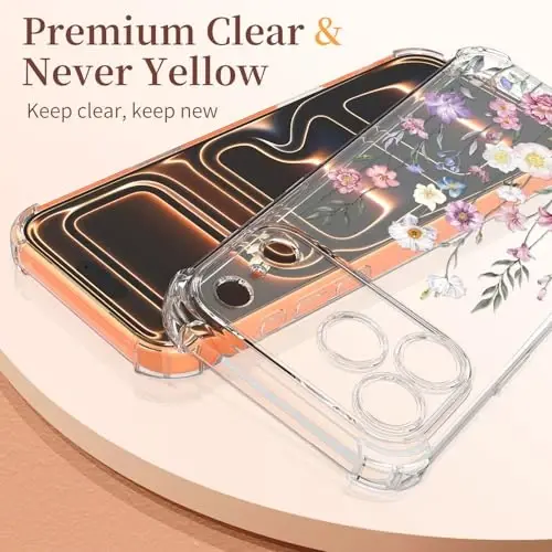 ilnehc for iPhone 17 Pro Max/18 Pro Max Case, Screen Protector, Flower Case | Soft TPU Material | Clear Floral Design | Full Camera Protection | Shockproof Protection | Women & Girls - 5