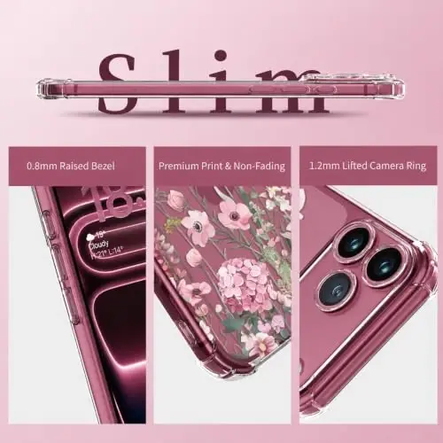 ilnehc for iPhone 17 Pro Max/18 Pro Max Case, Screen Protector, Flower Case | Soft TPU Material | Clear Floral Design | Full Camera Protection | Shockproof Protection | Women & Girls - 6