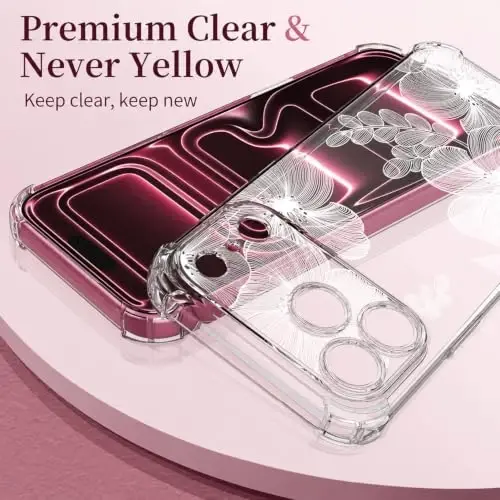 ilnehc for iPhone 17 Pro Max/18 Pro Max Case, Screen Protector, Flower Case | Soft TPU Material | Clear Floral Design | Full Camera Protection | Shockproof Protection | Women & Girls - 5