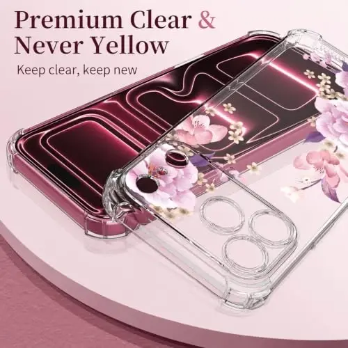 ilnehc for iPhone 17 Pro Max/18 Pro Max Case, Screen Protector, Flower Case | Soft TPU Material | Clear Floral Design | Full Camera Protection | Shockproof Protection | Women & Girls - 5