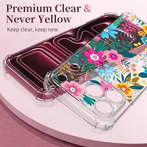 ilnehc for iPhone 17 Pro Max/18 Pro Max Case, Screen Protector, Flower Case | Soft TPU Material | Clear Floral Design | Full Camera Protection | Shockproof Protection | Women & Girls - 4
