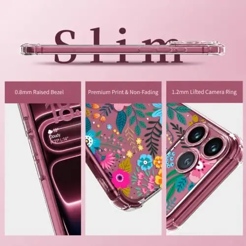ilnehc for iPhone 17 Pro Max/18 Pro Max Case, Screen Protector, Flower Case | Soft TPU Material | Clear Floral Design | Full Camera Protection | Shockproof Protection | Women & Girls - 6