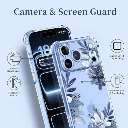 ilnehc for iPhone 17 Pro Max/18 Pro Max Case, Screen Protector, Flower Case | Soft TPU Material | Clear Floral Design | Full Camera Protection | Shockproof Protection | Women & Girls - 5