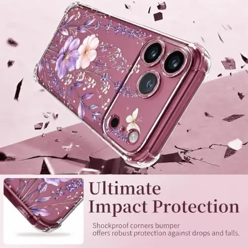 ilnehc for iPhone 17 Pro Max/18 Pro Max Case, Screen Protector, Flower Case | Soft TPU Material | Clear Floral Design | Full Camera Protection | Shockproof Protection | Women & Girls - 3