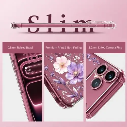 ilnehc for iPhone 17 Pro Max/18 Pro Max Case, Screen Protector, Flower Case | Soft TPU Material | Clear Floral Design | Full Camera Protection | Shockproof Protection | Women & Girls - 6
