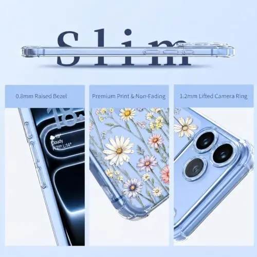 ilnehc for iPhone 17 Pro Max/18 Pro Max Case, Screen Protector, Flower Case | Soft TPU Material | Clear Floral Design | Full Camera Protection | Shockproof Protection | Women & Girls - 3