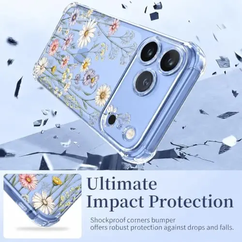 ilnehc for iPhone 17 Pro Max/18 Pro Max Case, Screen Protector, Flower Case | Soft TPU Material | Clear Floral Design | Full Camera Protection | Shockproof Protection | Women & Girls - 4