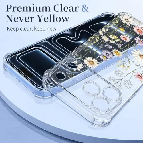 ilnehc for iPhone 17 Pro Max/18 Pro Max Case, Screen Protector, Flower Case | Soft TPU Material | Clear Floral Design | Full Camera Protection | Shockproof Protection | Women & Girls - 5