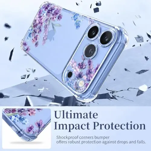 ilnehc for iPhone 17 Pro/18 Pro Case, Screen Protector, Shockproof Cover | Soft TPU Material | Cute Clear Floral Design | Full Camera Protection | Designed for Women & Girls - 4