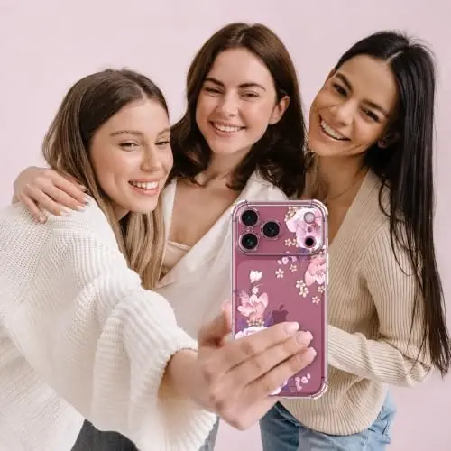 ilnehc for iPhone 17 Pro/18 Pro Case, Screen Protector, Shockproof Cover | Soft TPU Material | Cute Clear Floral Design | Full Camera Protection | Designed for Women & Girls - 3