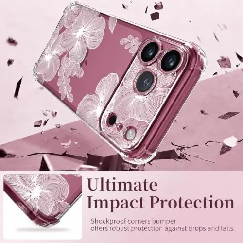 ilnehc for iPhone 17 Pro/18 Pro Case, Screen Protector, Shockproof Cover | Soft TPU Material | Cute Clear Floral Design | Full Camera Protection | Designed for Women & Girls - 4