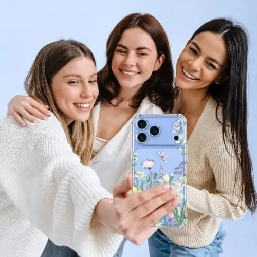 ilnehc for iPhone 17 Pro/18 Pro Case, Screen Protector, Shockproof Cover | Soft TPU Material | Cute Clear Floral Design | Full Camera Protection | Designed for Women & Girls - 3