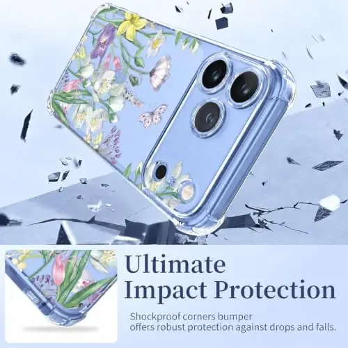 ilnehc for iPhone 17 Pro/18 Pro Case, Screen Protector, Shockproof Cover | Soft TPU Material | Cute Clear Floral Design | Full Camera Protection | Designed for Women & Girls - 4