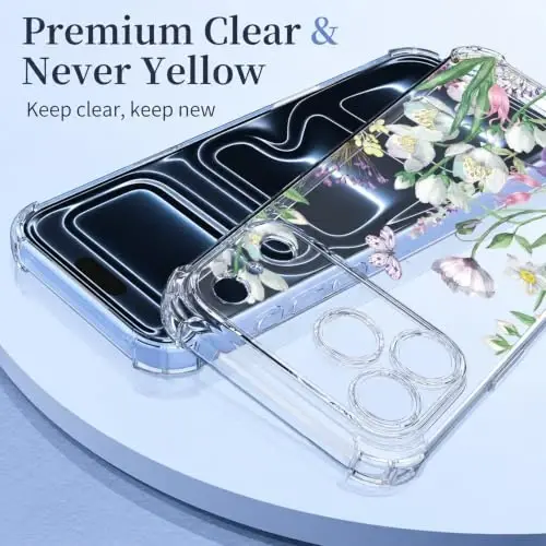 ilnehc for iPhone 17 Pro/18 Pro Case, Screen Protector, Shockproof Cover | Soft TPU Material | Cute Clear Floral Design | Full Camera Protection | Designed for Women & Girls - 5