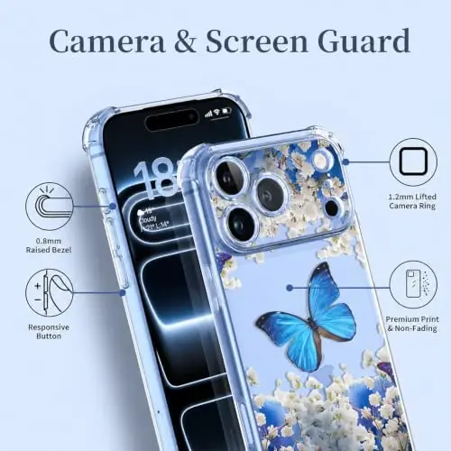ilnehc for iPhone 17 Pro/18 Pro Case, Screen Protector, Shockproof Cover | Soft TPU Material | Cute Clear Floral Design | Full Camera Protection | Designed for Women & Girls - 6